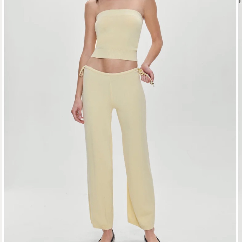 Frankie's Bikinis Pale Yellow Knit Wide-Leg Pants